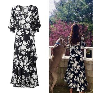 H&M X Johanna Ortiz Floral Wrap Dress Small Black and White Midi